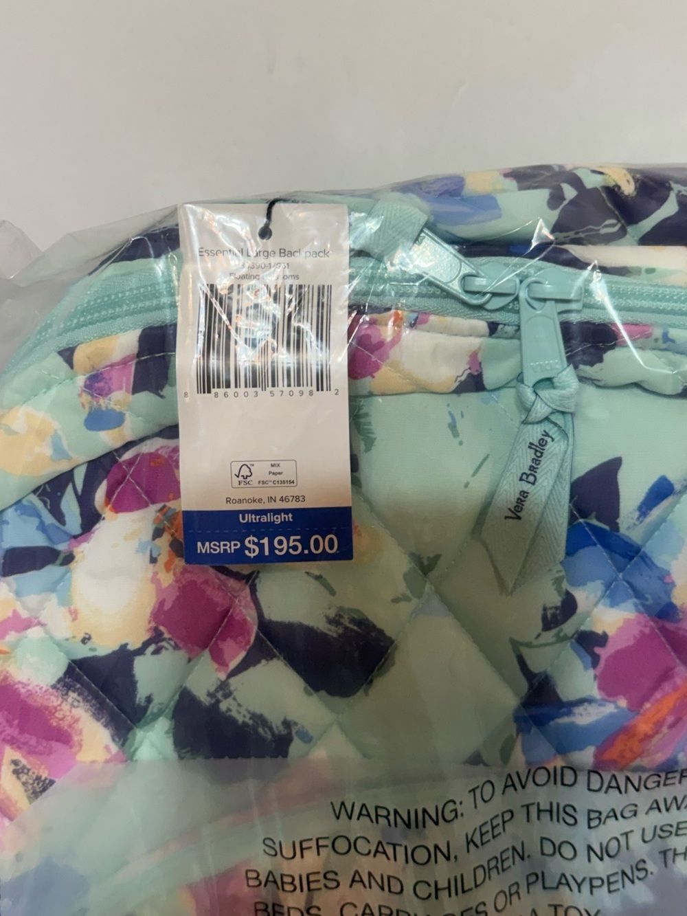 Vera Bradley Essential Large Laptop Backpack in Ultralight Floating Blossoms NWT - Picture 4 of 6
